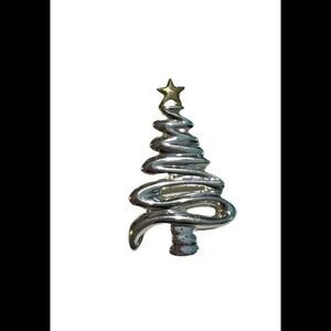 Vintage Christmas Tree Swirl Design Silver Tone‎ Pin Brooch Star Jewelry 2”